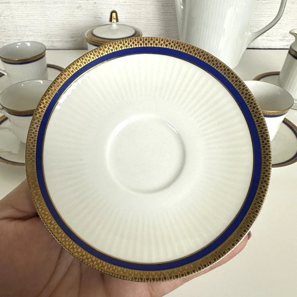 VTG Bareuther Bavaria Germany 100th Anniv. Coffee Set White Cobalt Gold 14 Piece